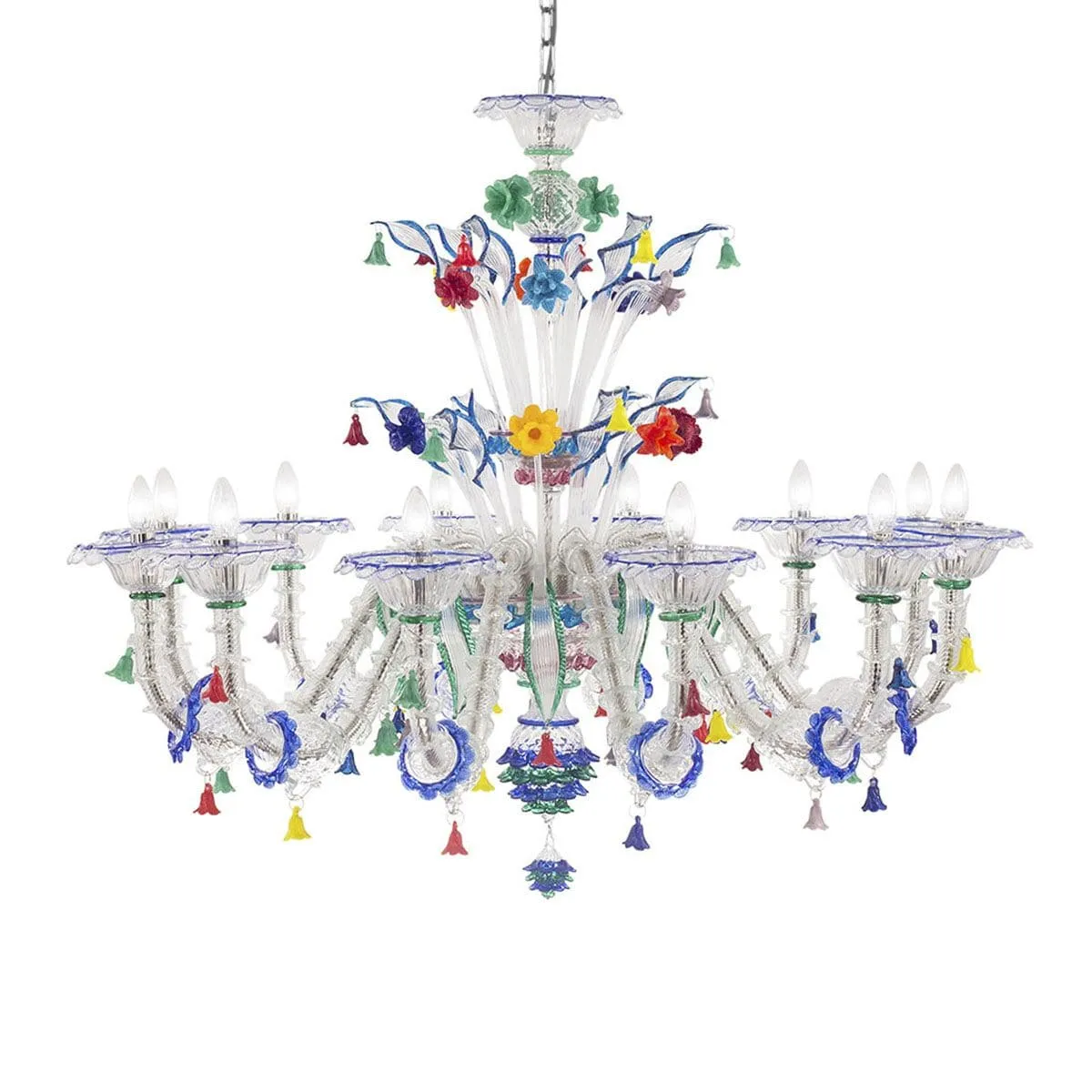 12 Light Rezzonico Chandelier with Blue Trim and Floral Details