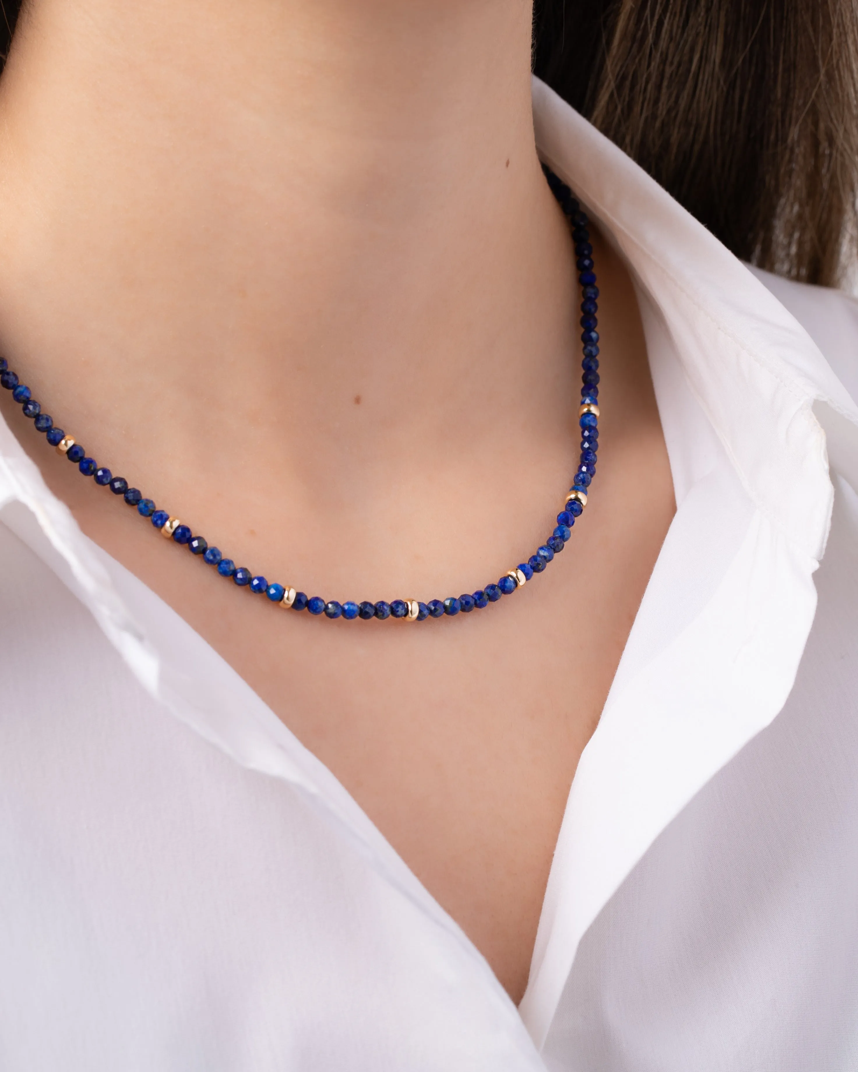 14k Gold Blue Lapis Segment Bead Necklace