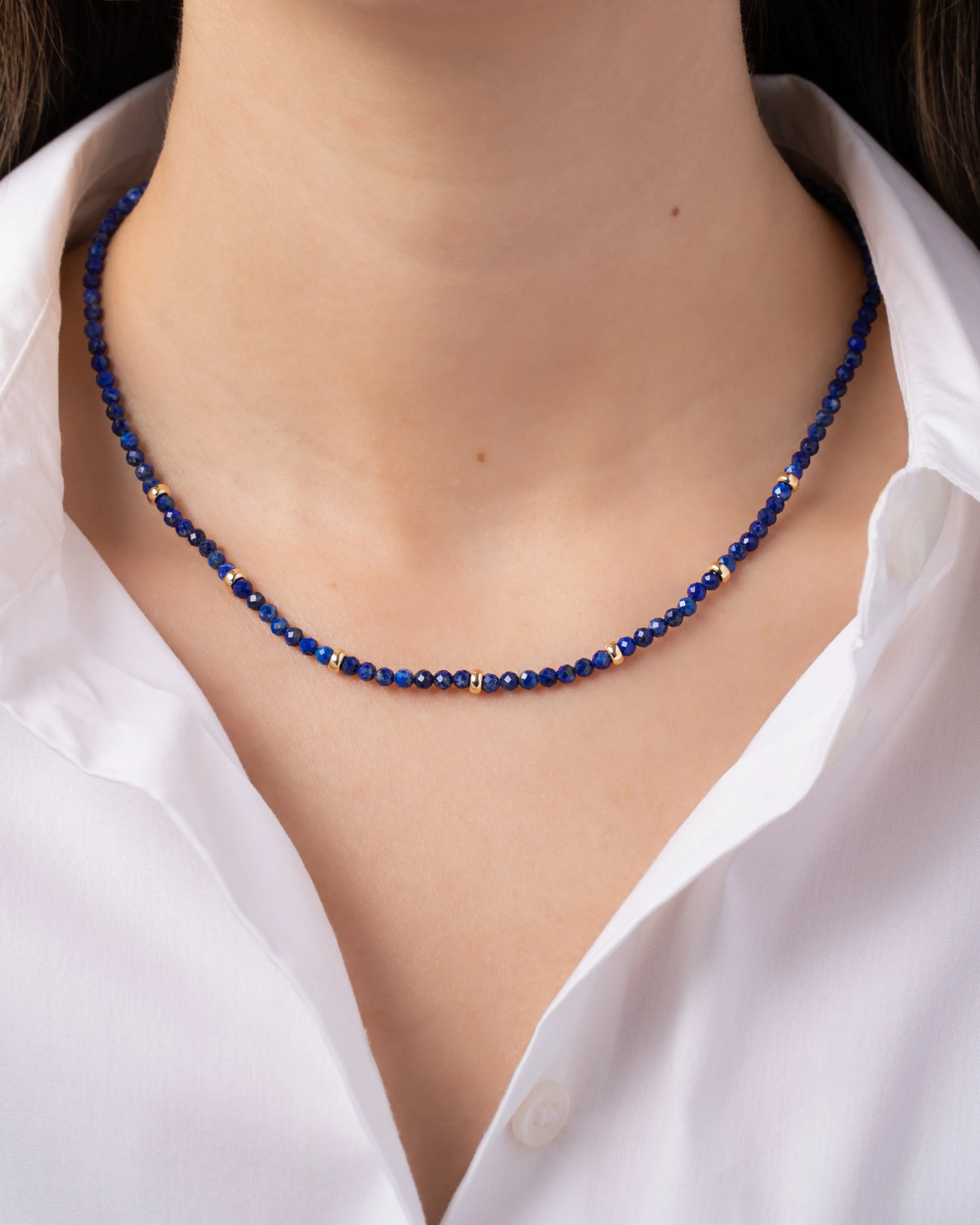 14k Gold Blue Lapis Segment Bead Necklace