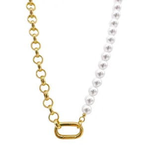 14k Gold Plated Pearl Chain Half and Half Necklace