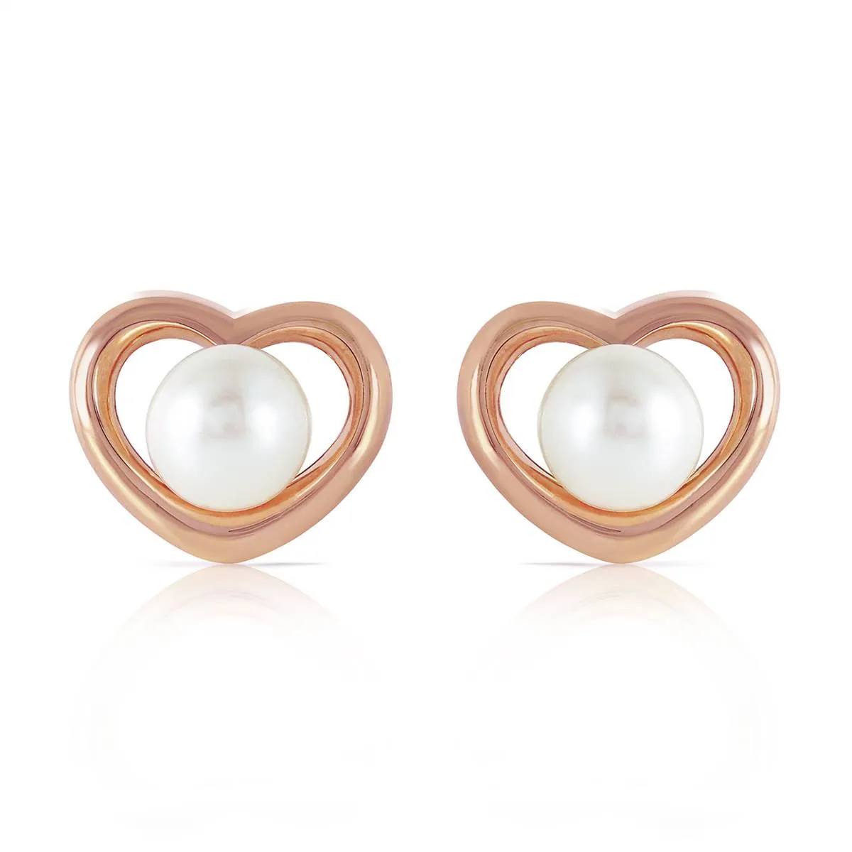 14K Solid Rose Gold Heartstud Earrings w/ Natural Pearls