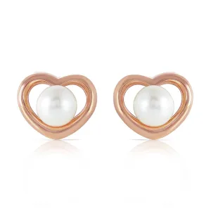 14K Solid Rose Gold Heartstud Earrings w/ Natural Pearls