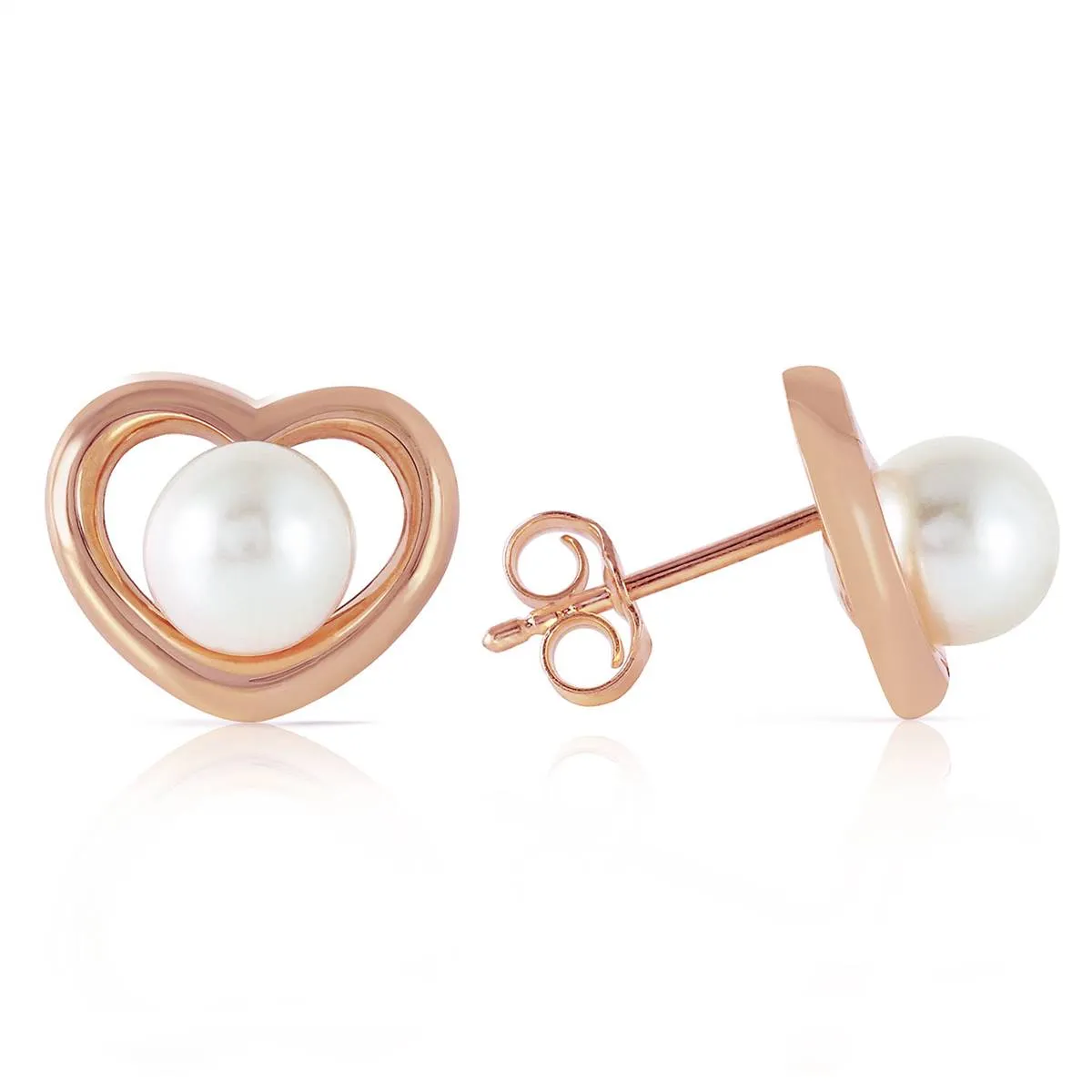 14K Solid Rose Gold Heartstud Earrings w/ Natural Pearls