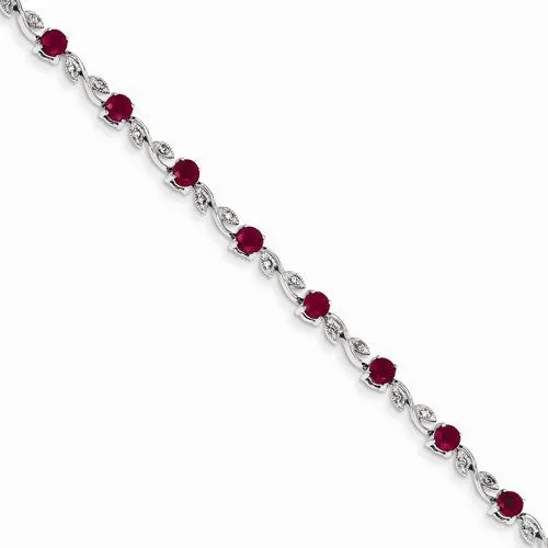 14K White Gold Diamond and Ruby Bracelet