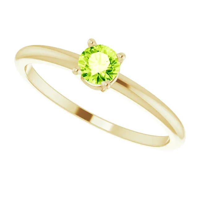 14K Yellow Gold 4 mm Natural Peridot Ring