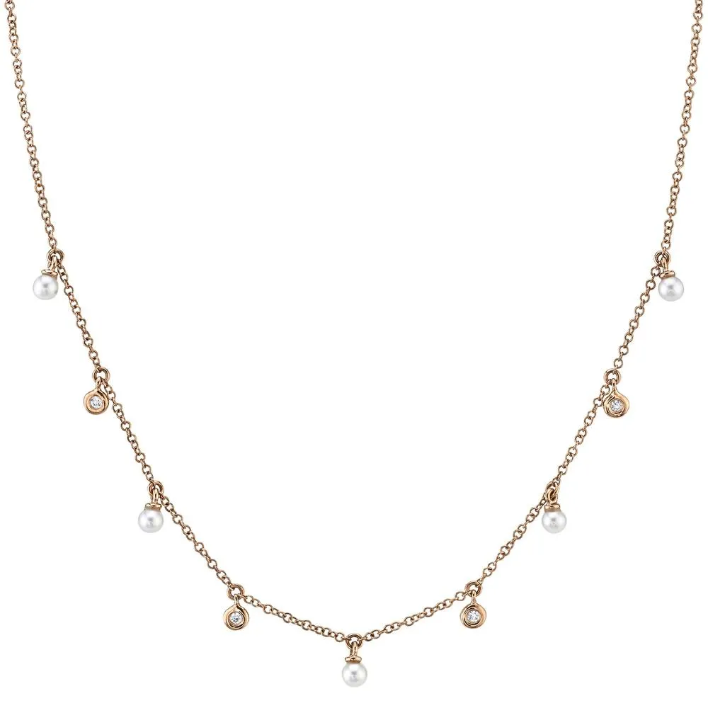 14K Yellow Gold Diamond & Cultured Pearl Dangle Necklace