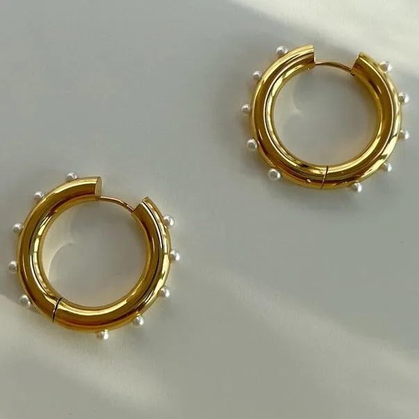 18K Gold-Filled Pearl Hoop Earrings