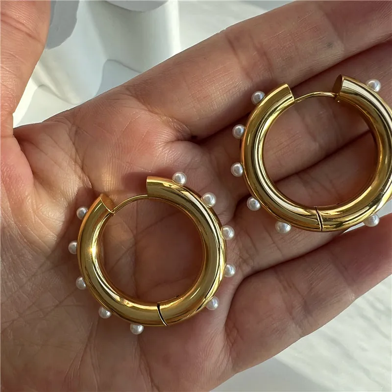 18K Gold-Filled Pearl Hoop Earrings