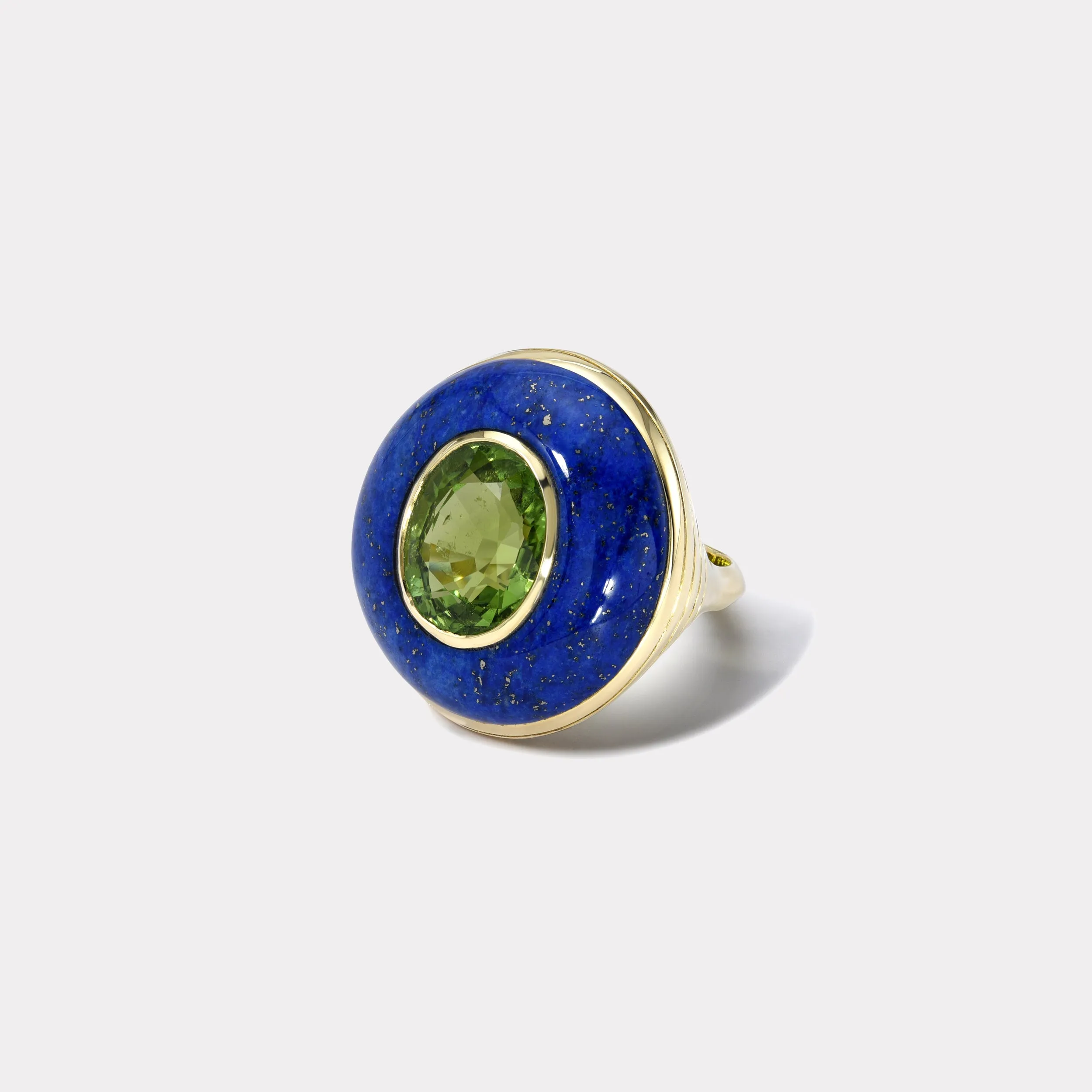 5.2ct Green Tourmaline in Hand Carved Lapis Lollipop Ring