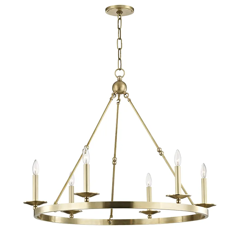 6 Lamp Wagon-Wheel Chandelier - Aged Brass