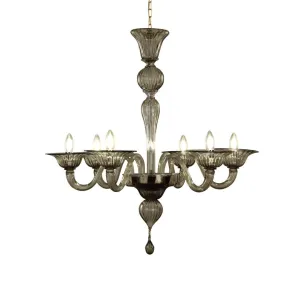 6 Light Smoke Gray Murano Glass Chandelier