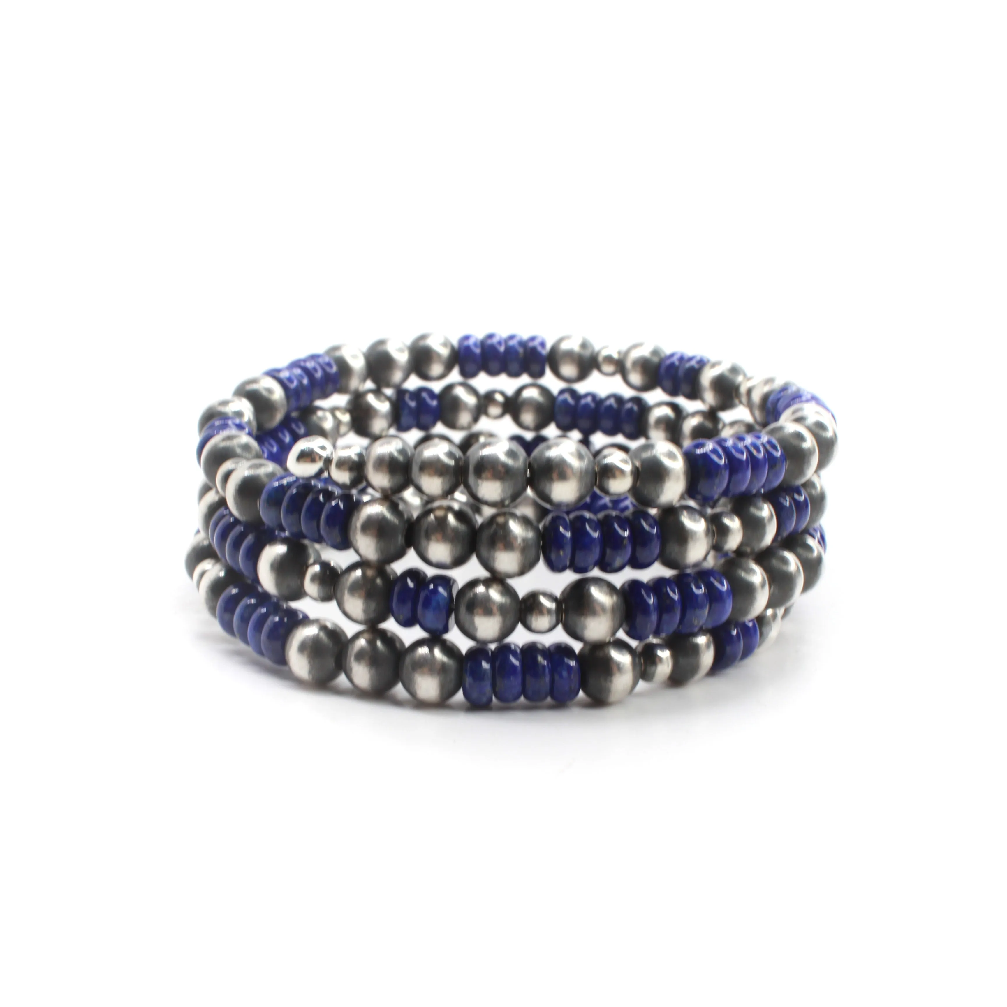 6mm Memory Wire Navajo Pearl Bracelet - Lapis