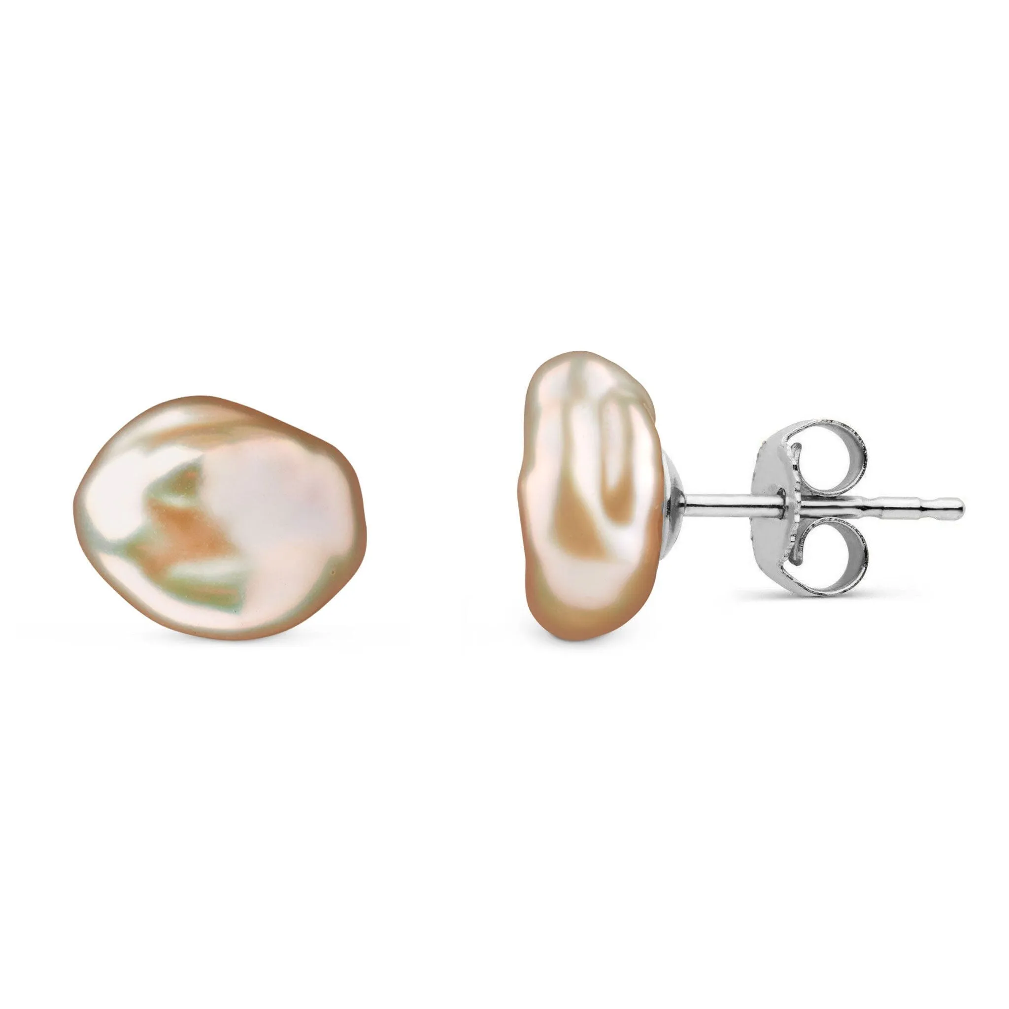 8.0-9.0 mm Keshi Pink to Peach Freshwater Pearl Stud Earrings