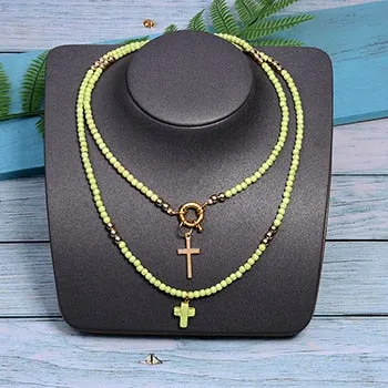 85 cm long women's cross pendant necklace fashion color beads boho double statement women's necklace direct sales