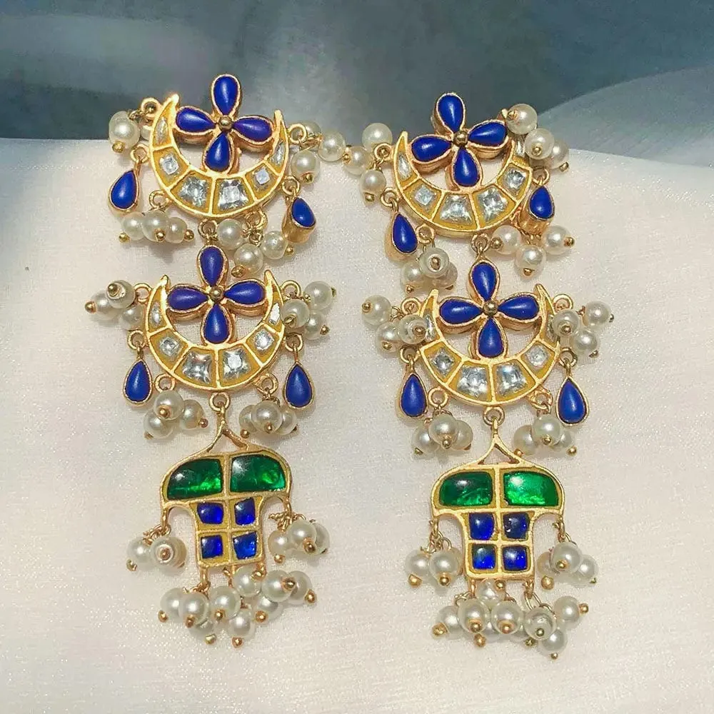 92.5 Silver Long Kundan Earrings