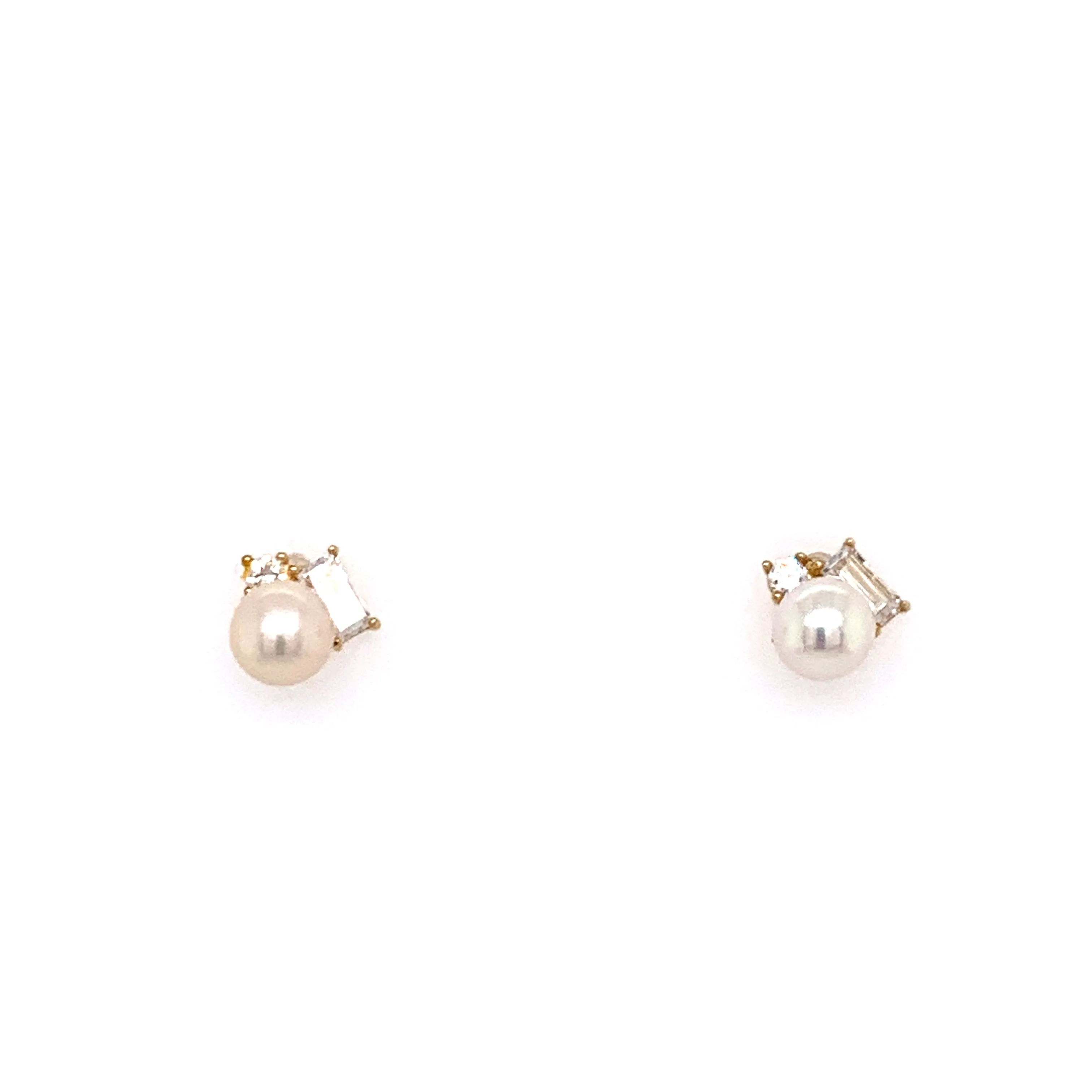 9ct Yellow Gold Freshwater Pearl & Cz Earrings