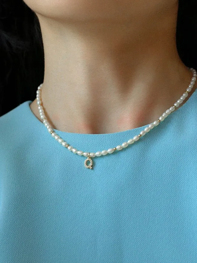 Alphabet Cubic Zirconia Pearl Pendant Necklace