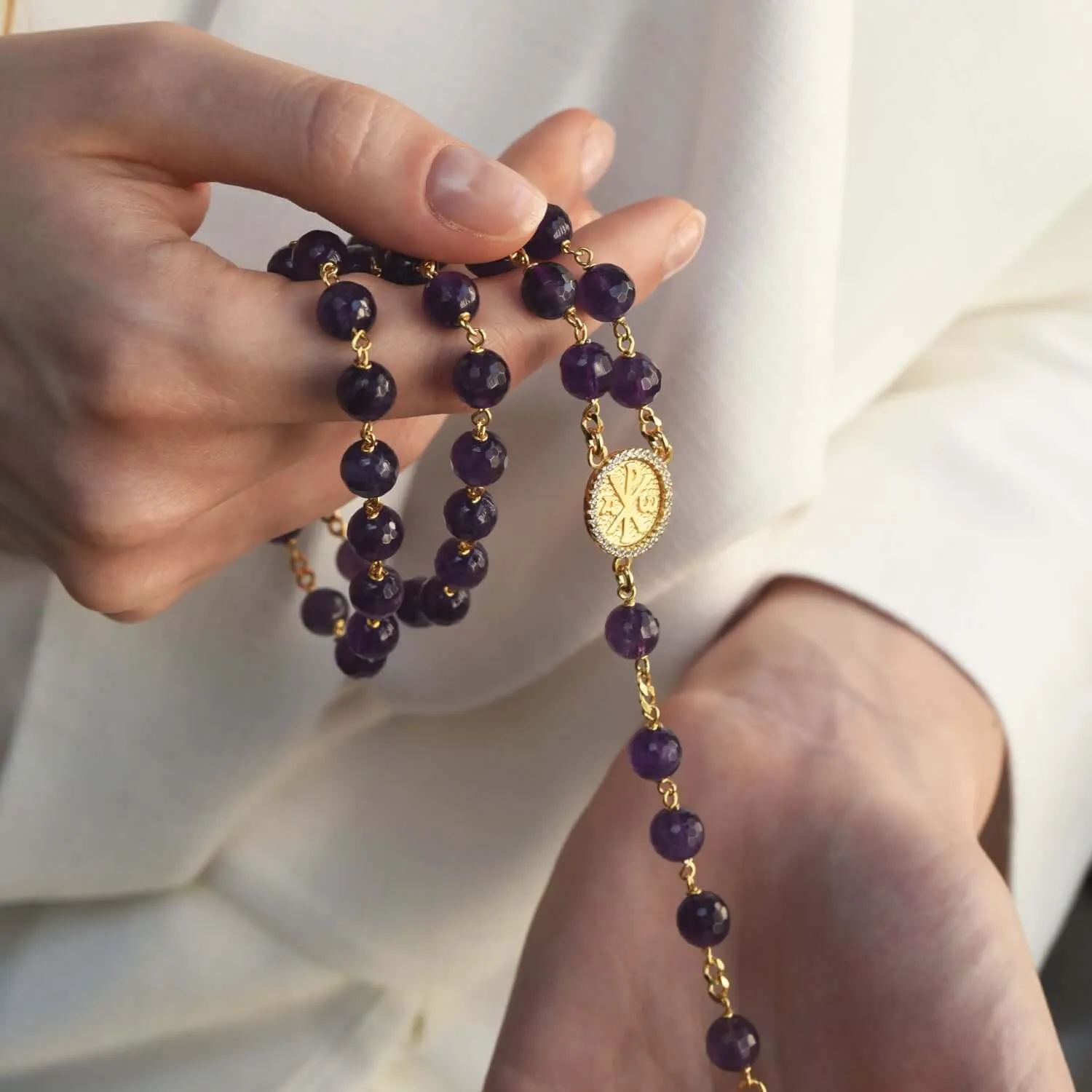 AMETHYST BEADS - ROSARY - VERMEIL SILVER