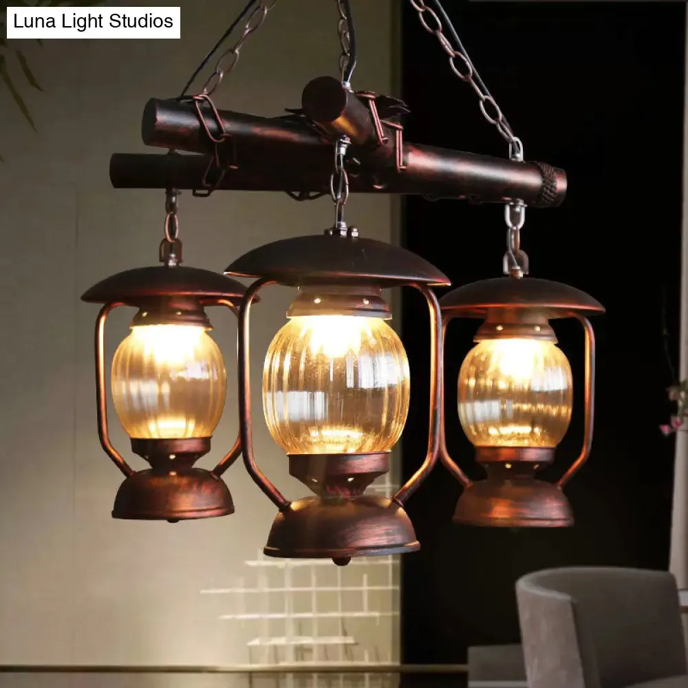 Antique Red Brown 3-Light Chandelier: Kerosene Pendant Lighting for Dining Room