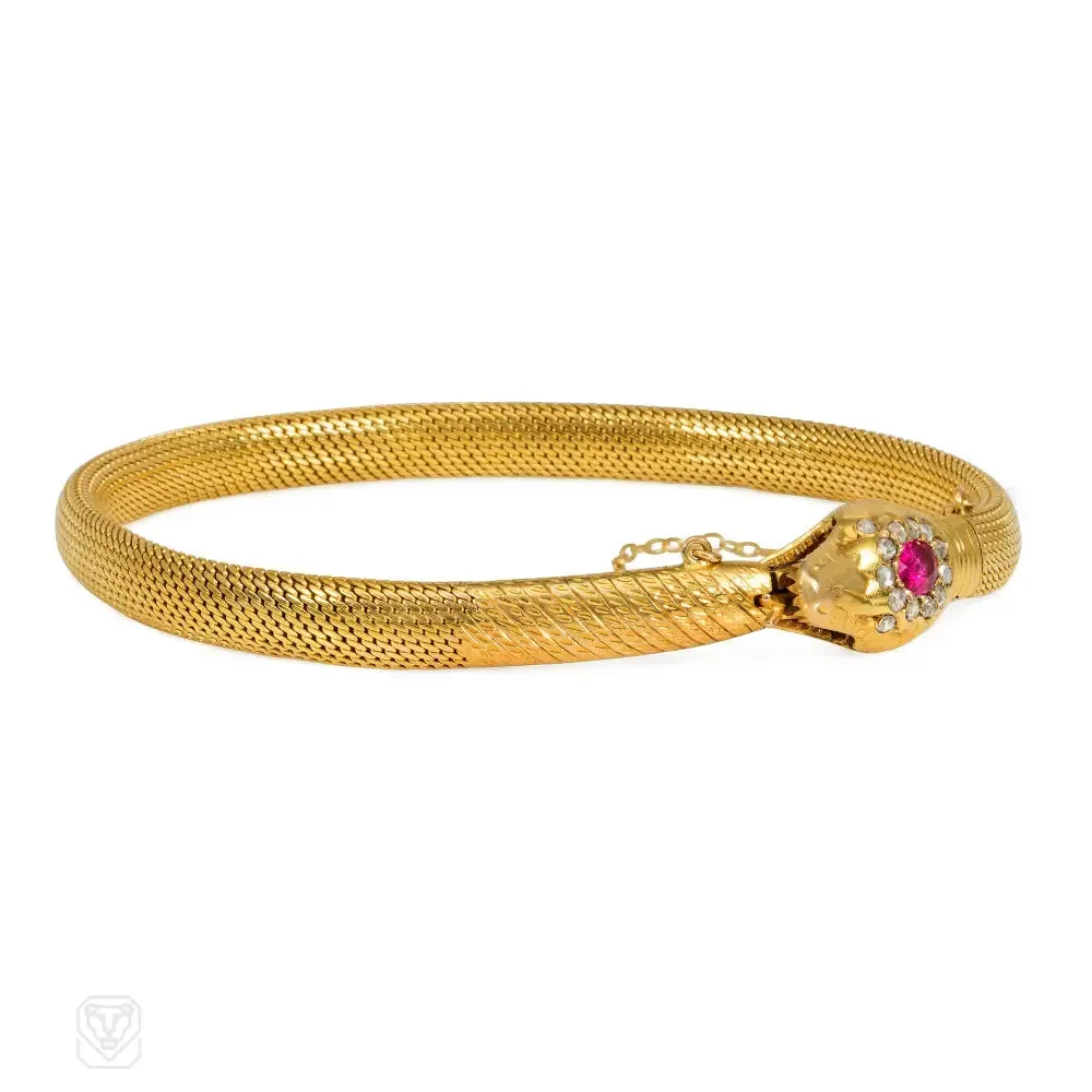 Antique Swedish ruby and diamond snake bracelet