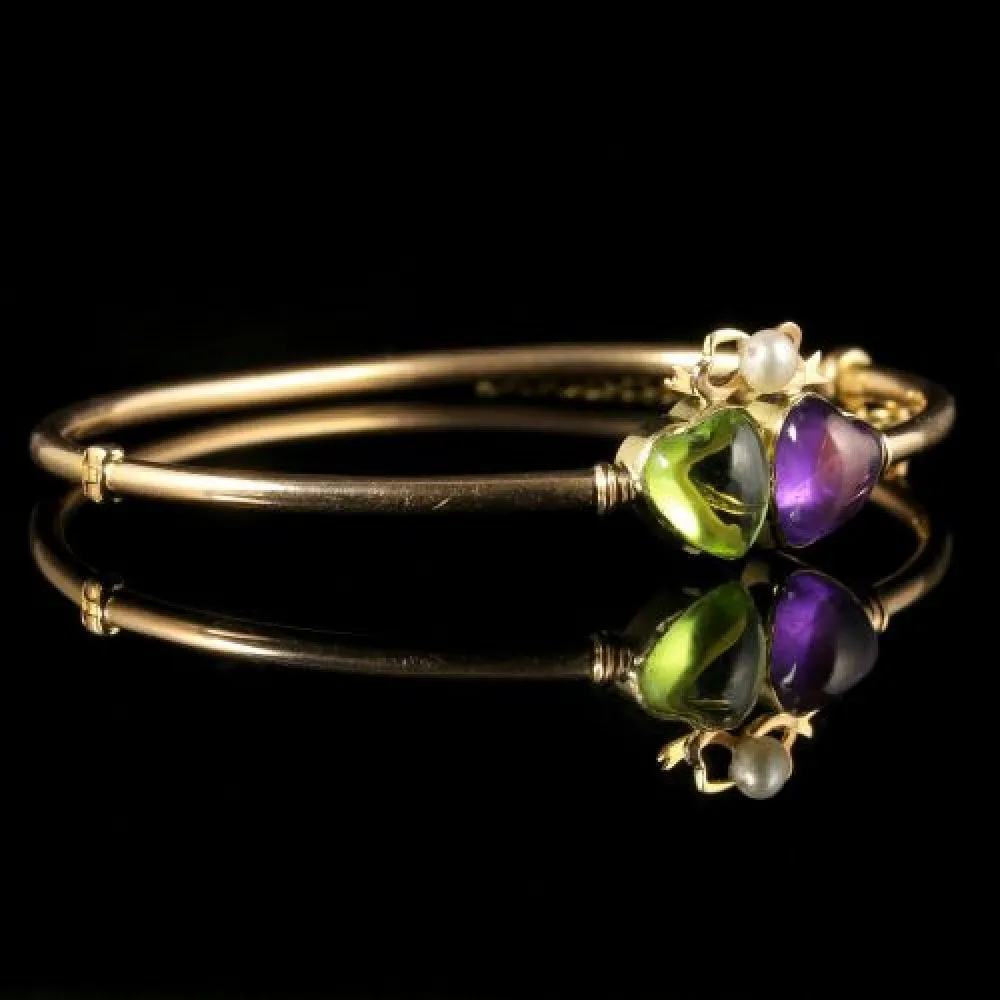 Antique Victorian Suffragette Double Heart Bangle 18ct Gold