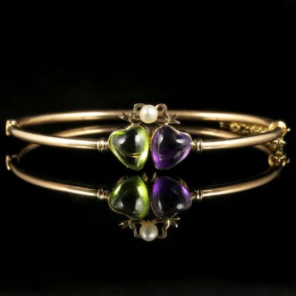 Antique Victorian Suffragette Double Heart Bangle 18ct Gold