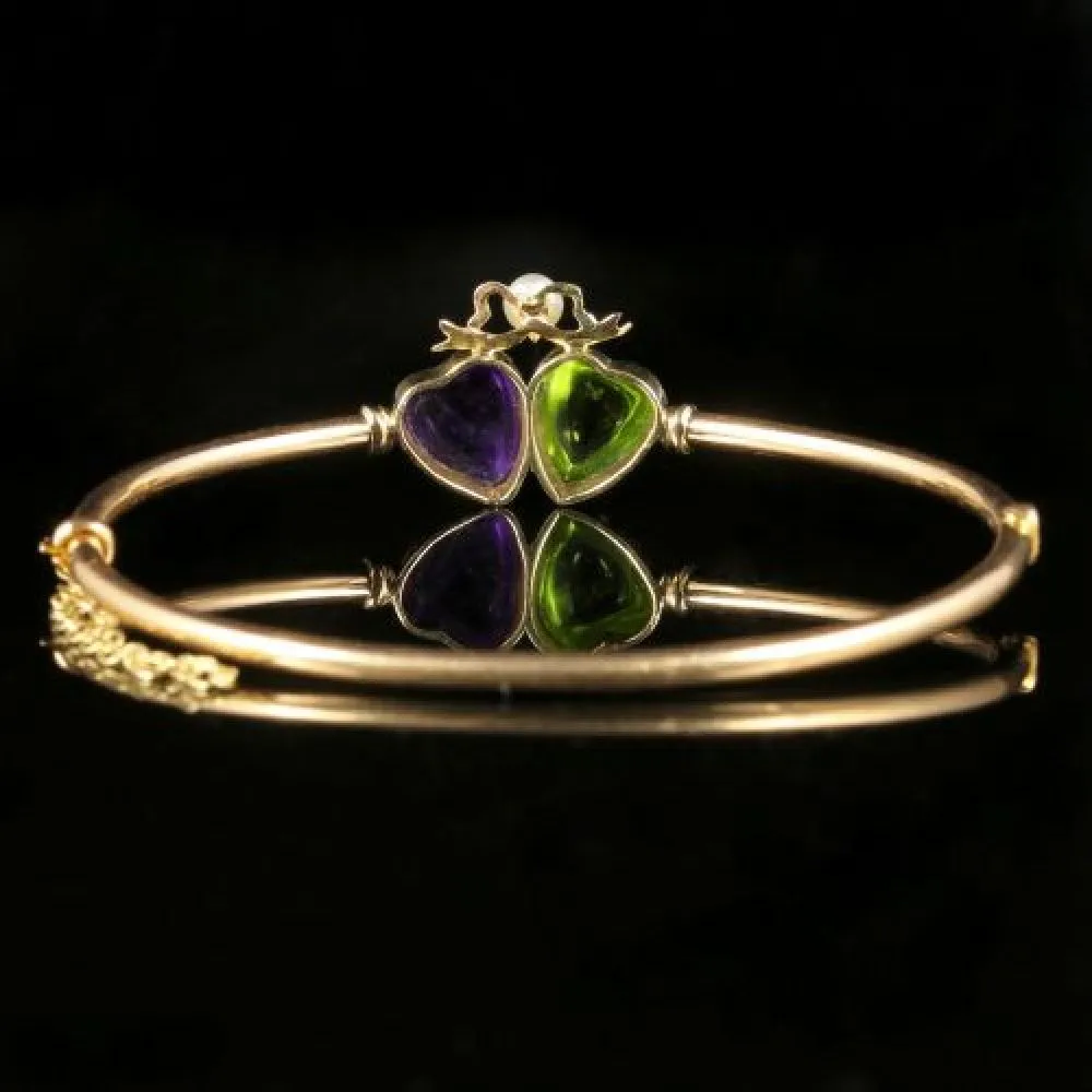 Antique Victorian Suffragette Double Heart Bangle 18ct Gold