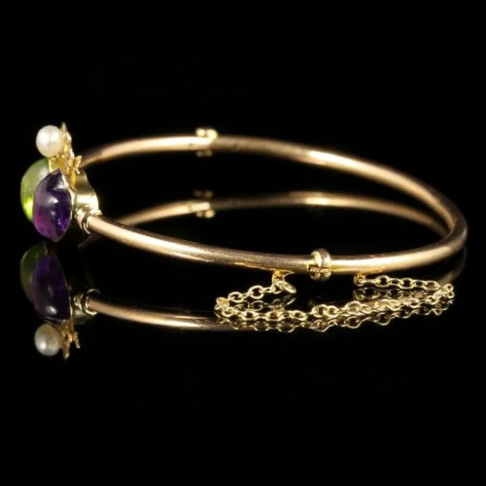 Antique Victorian Suffragette Double Heart Bangle 18ct Gold