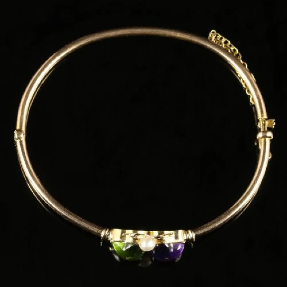 Antique Victorian Suffragette Double Heart Bangle 18ct Gold