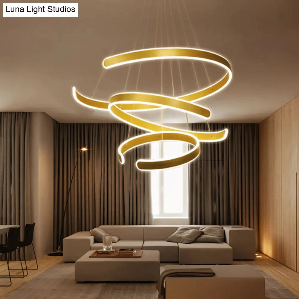 Artistic Curved LED Suspension Light - Aluminum Chandelier for Living Room