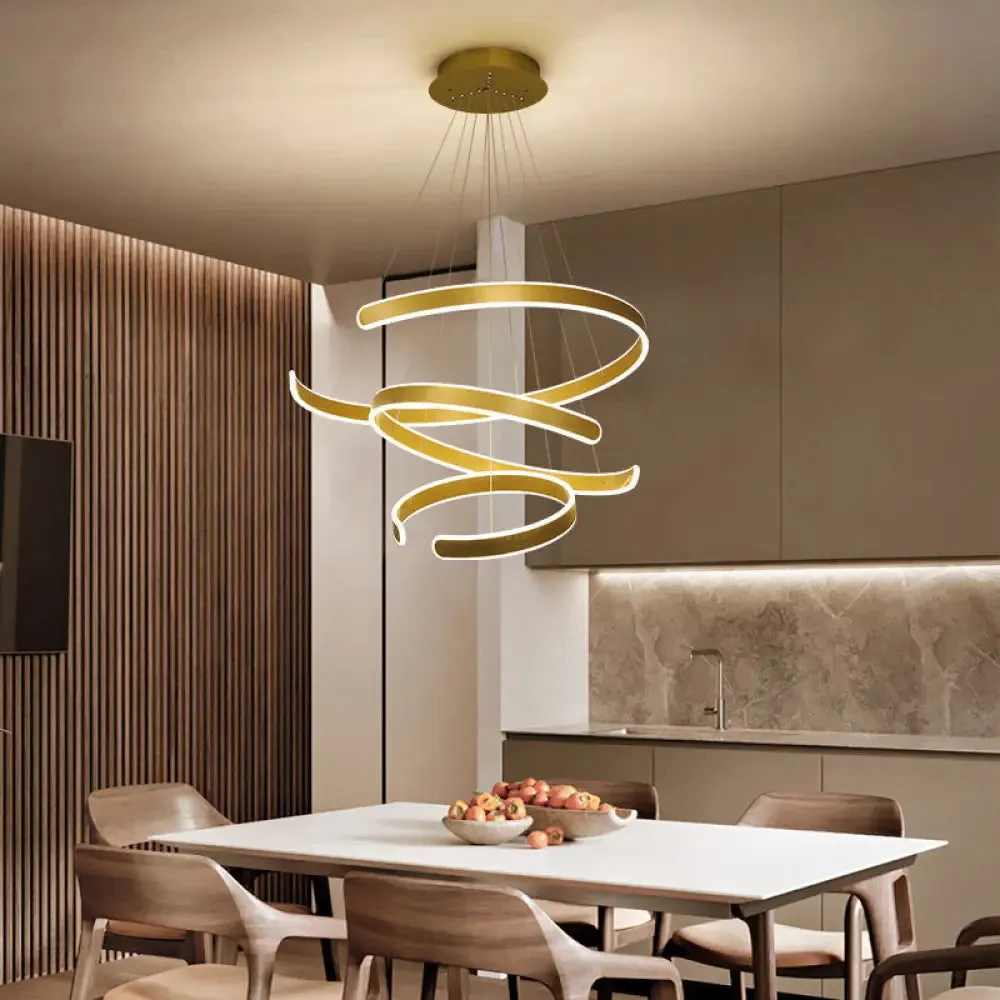 Artistic Curved LED Suspension Light - Aluminum Chandelier for Living Room