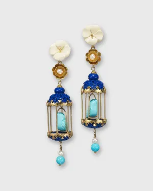 Aviary Classic Earrings in Gold/White/Lapis/Turquoise