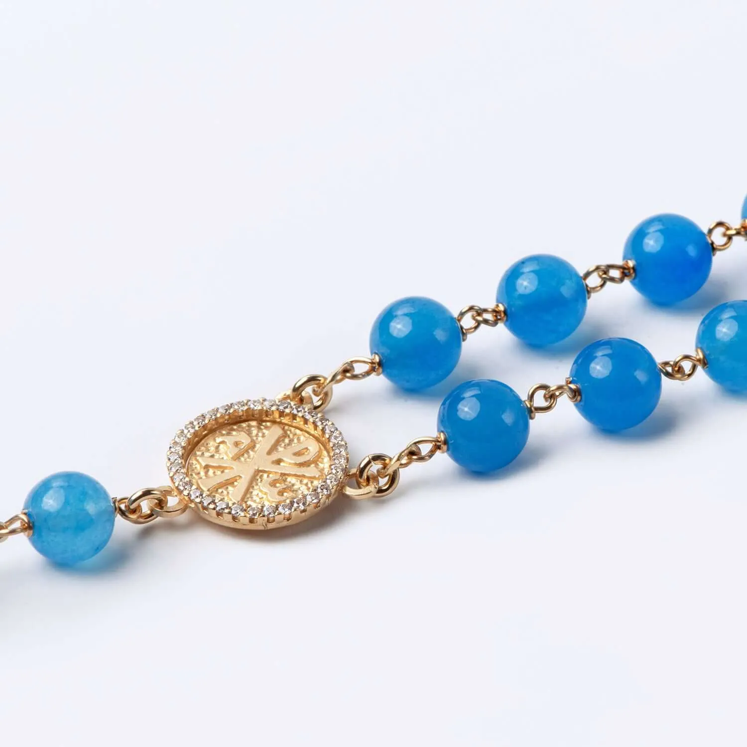 BLUE AGATE BEADS ROSARY - VERMEIL SILVER