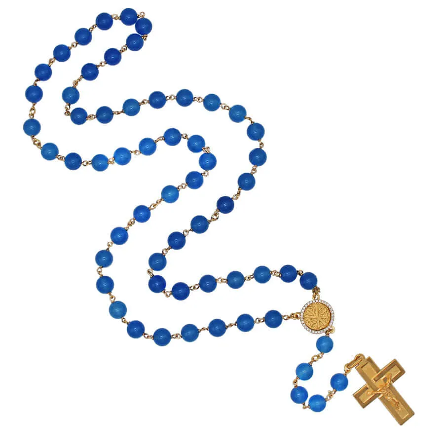 BLUE AGATE BEADS ROSARY - VERMEIL SILVER