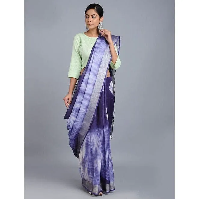 Blue Linen Shibori  Saree