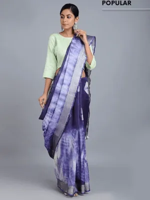 Blue Linen Shibori  Saree