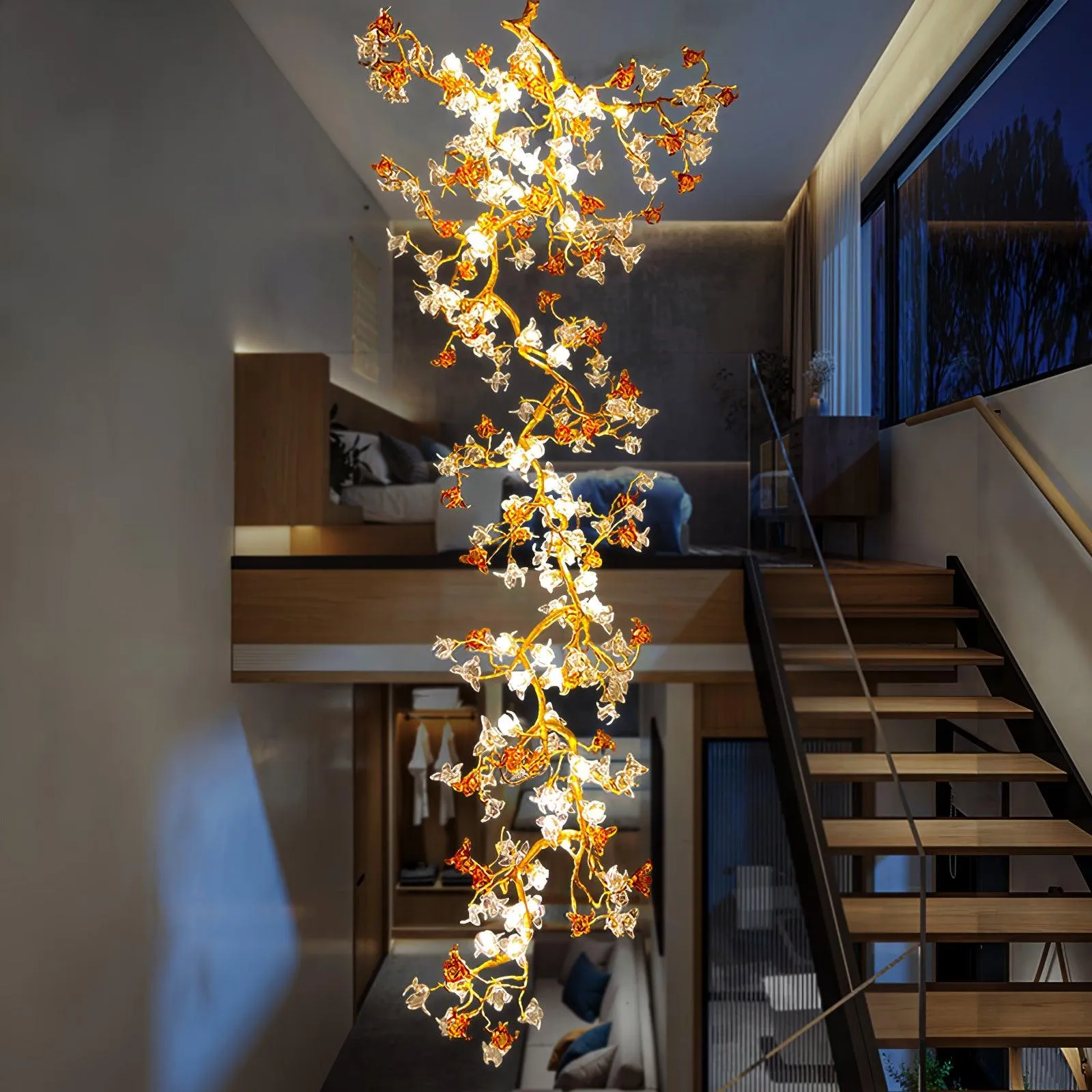 Brass Maple Branch Chandelier