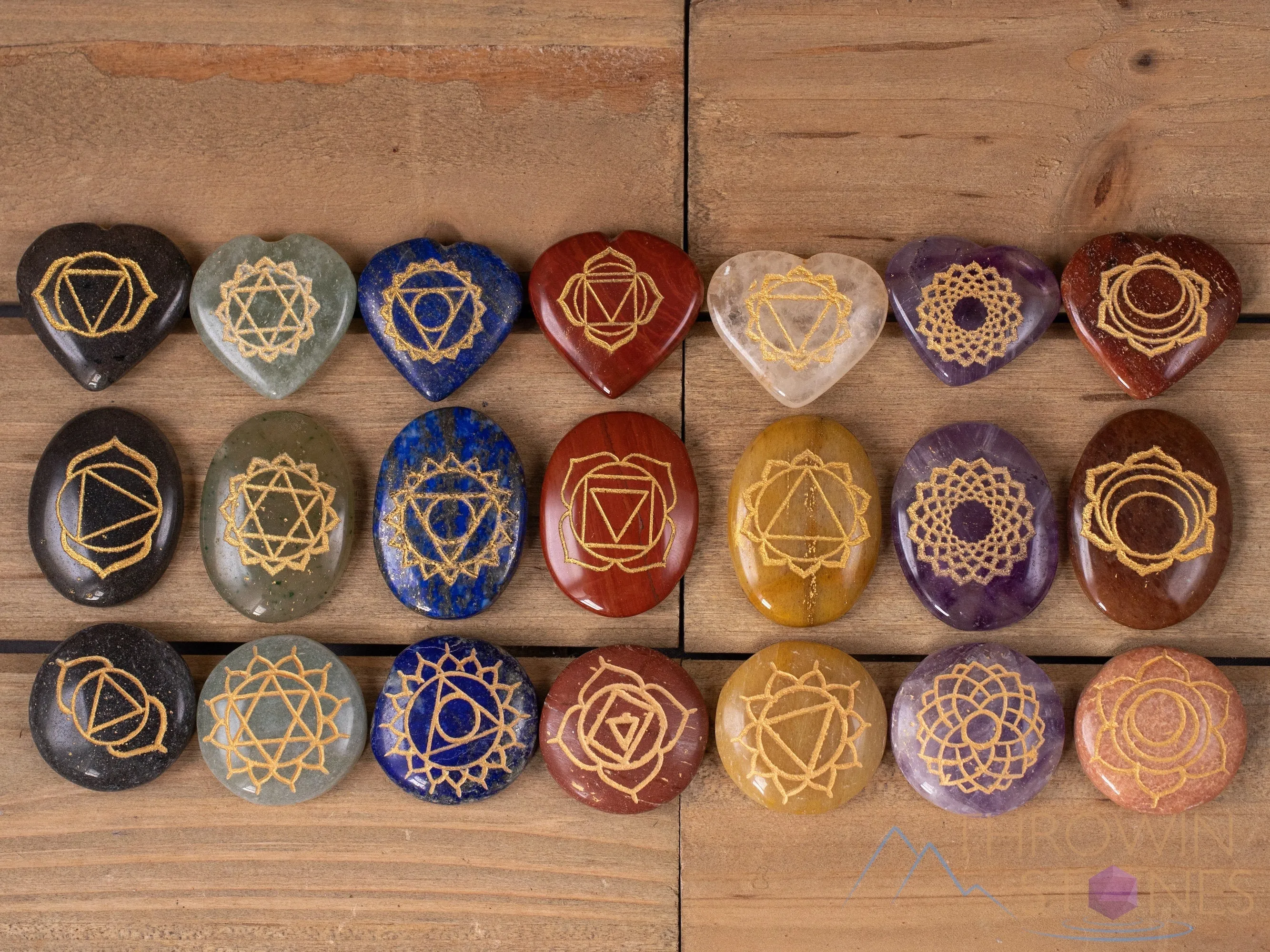 CHAKRA Crystals in Crystal Grid Board Wooden Box - Buddha Yoga - Healing Crystals Set, Self Care Box, Beginner Crystal Kit, E1754