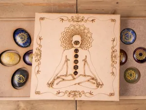 CHAKRA Crystals in Crystal Grid Board Wooden Box - Buddha Yoga - Healing Crystals Set, Self Care Box, Beginner Crystal Kit, E1754