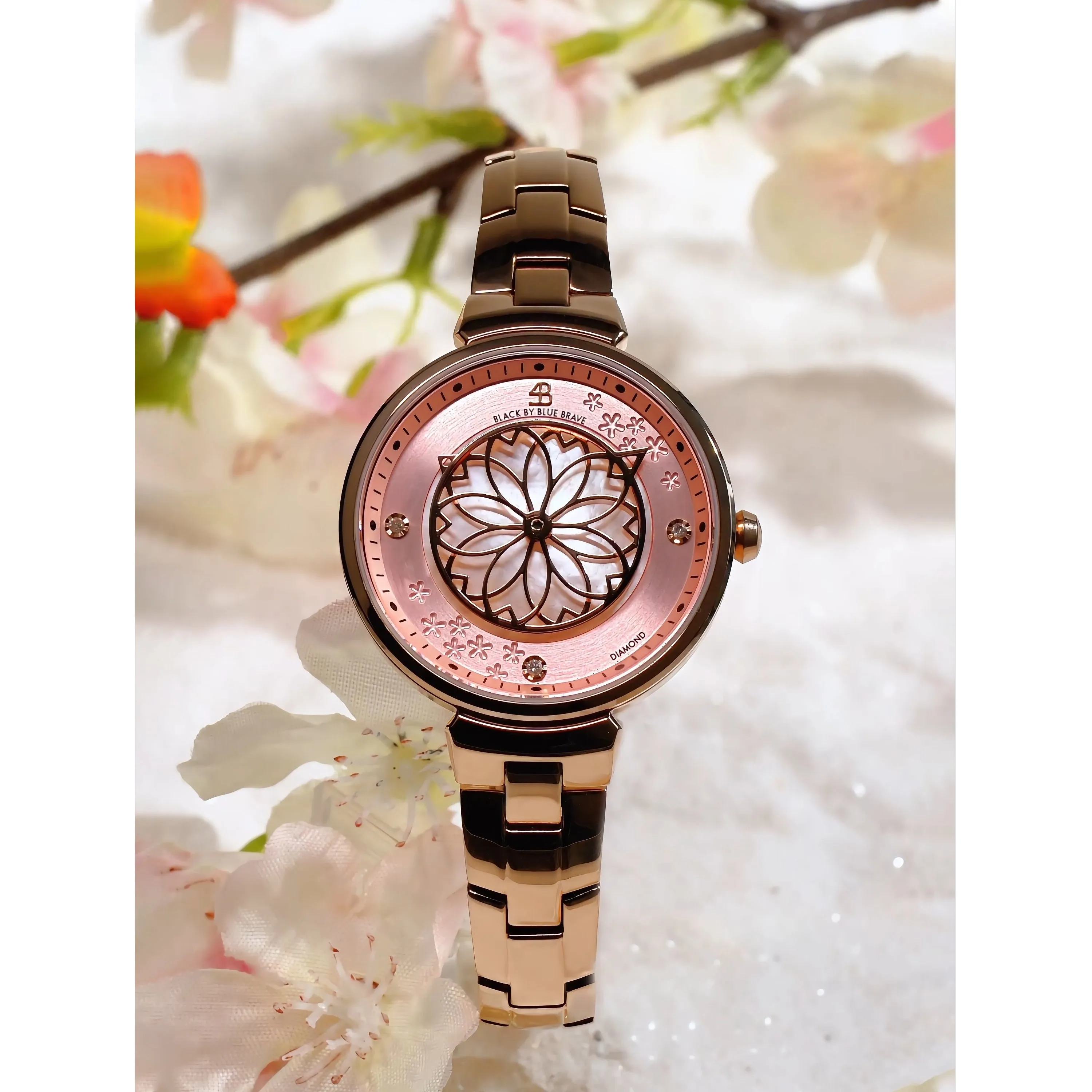 Cherry Blossom 32mm Champagne Gold Mother Of Pearl Dial Sakura Petal Hand Rose Gold Bracelet Watch