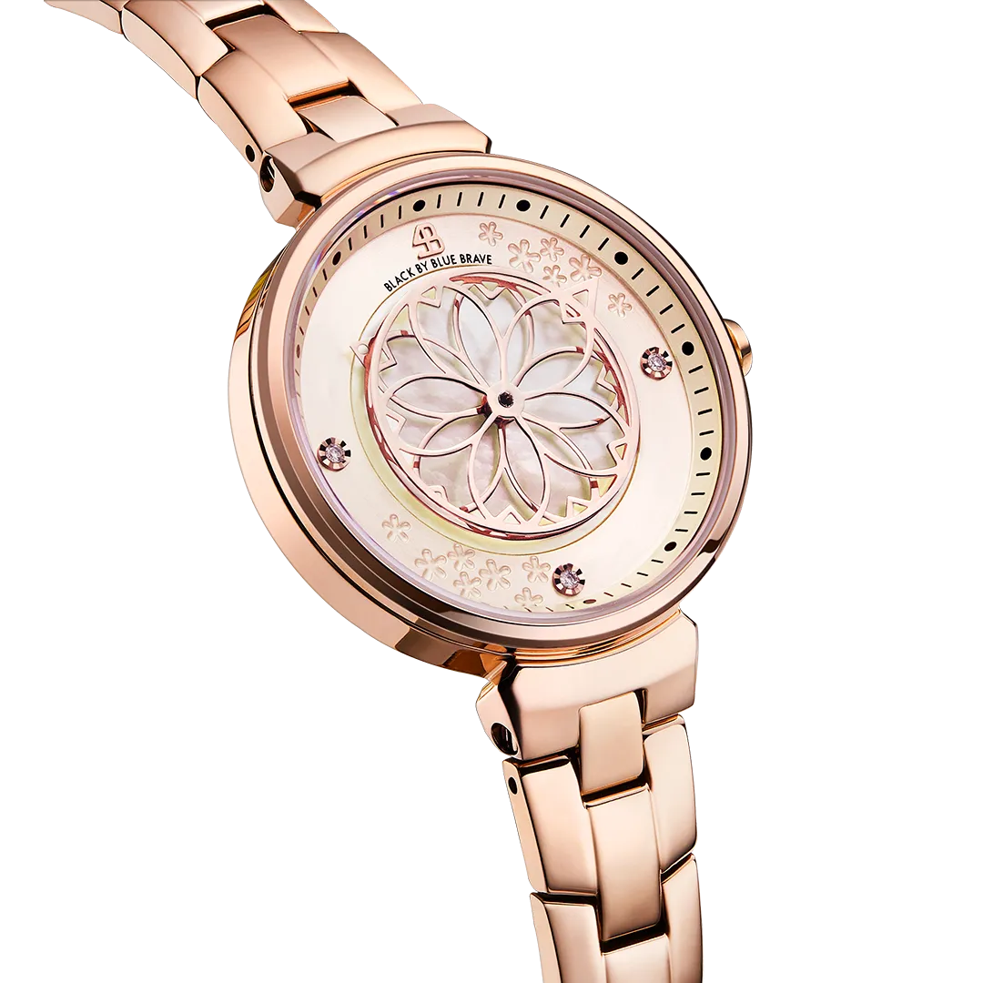 Cherry Blossom 32mm Champagne Gold Mother Of Pearl Dial Sakura Petal Hand Rose Gold Bracelet Watch