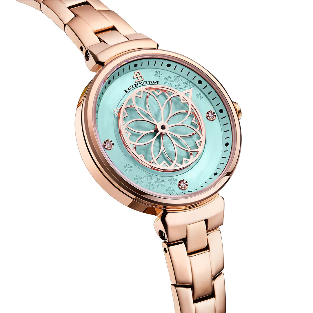 Cherry Blossom 32mm Champagne Gold Mother Of Pearl Dial Sakura Petal Hand Rose Gold Bracelet Watch