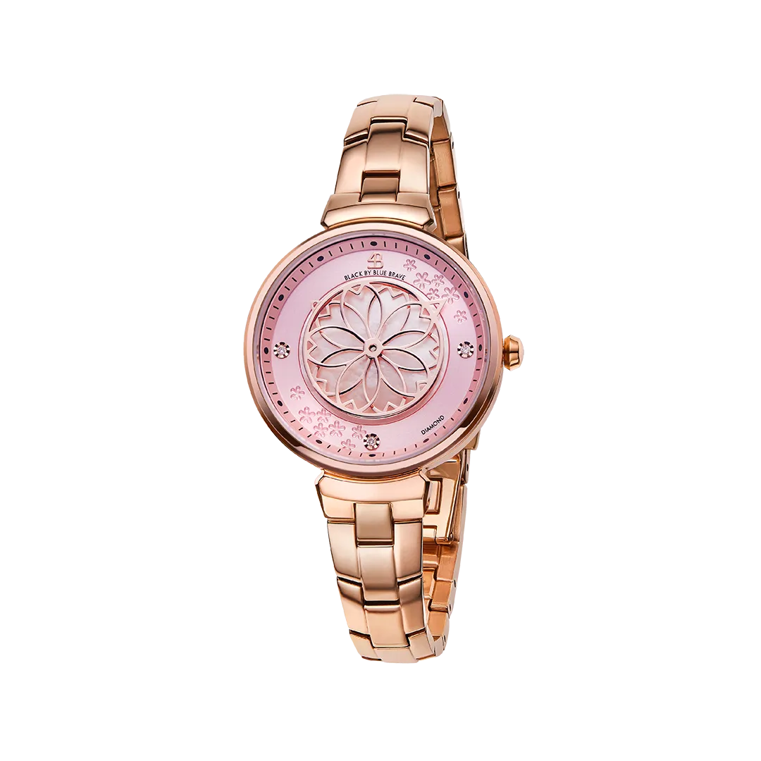 Cherry Blossom 32mm Champagne Gold Mother Of Pearl Dial Sakura Petal Hand Rose Gold Bracelet Watch