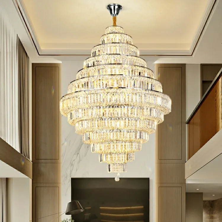 Chrome/ Silver/ Gold Extra Large Chandelier For Foyer Living Room Staircase Crystal Ceiling Lighting Fixture