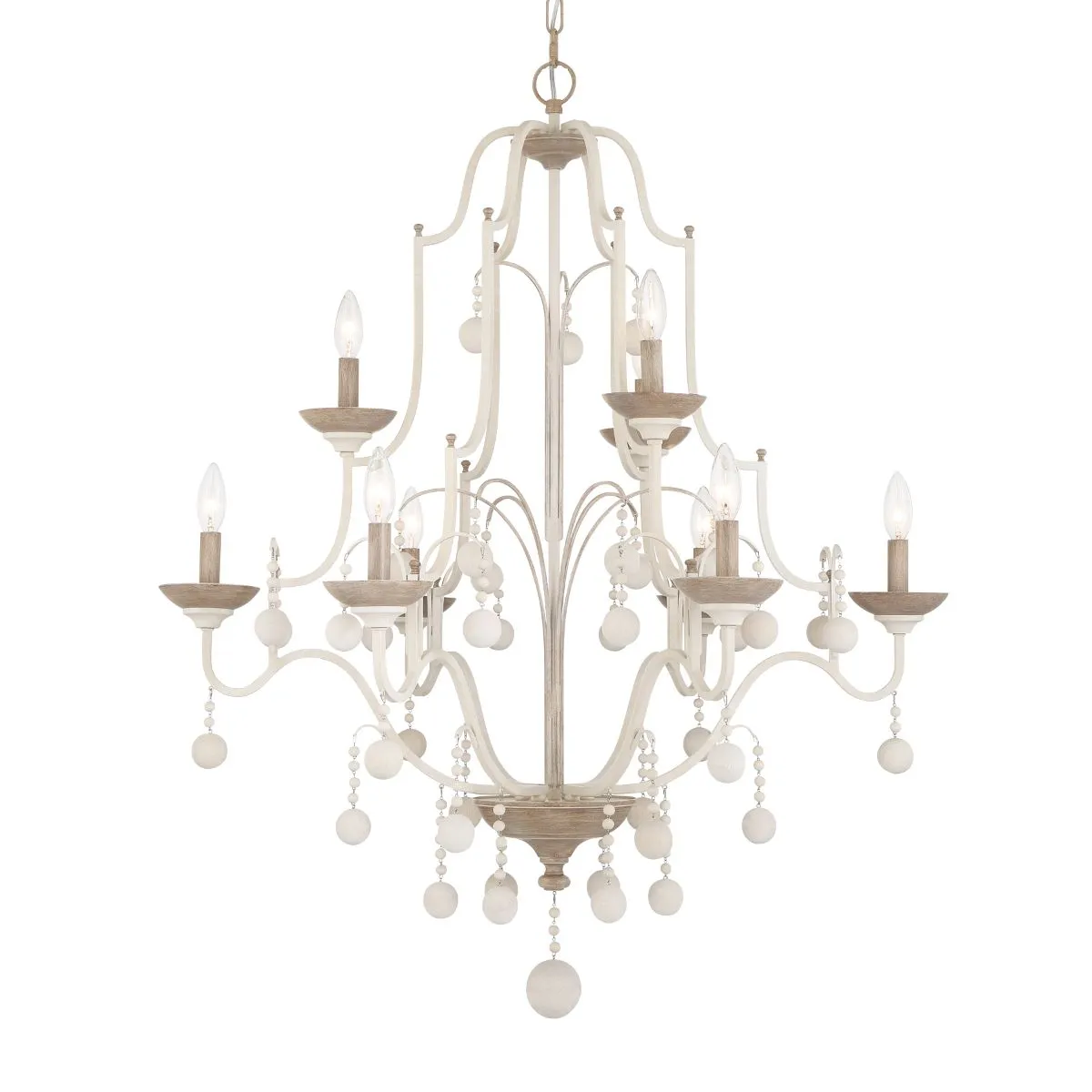 Colonial Charm 33 In. 9 Lights Chandelier White Finish