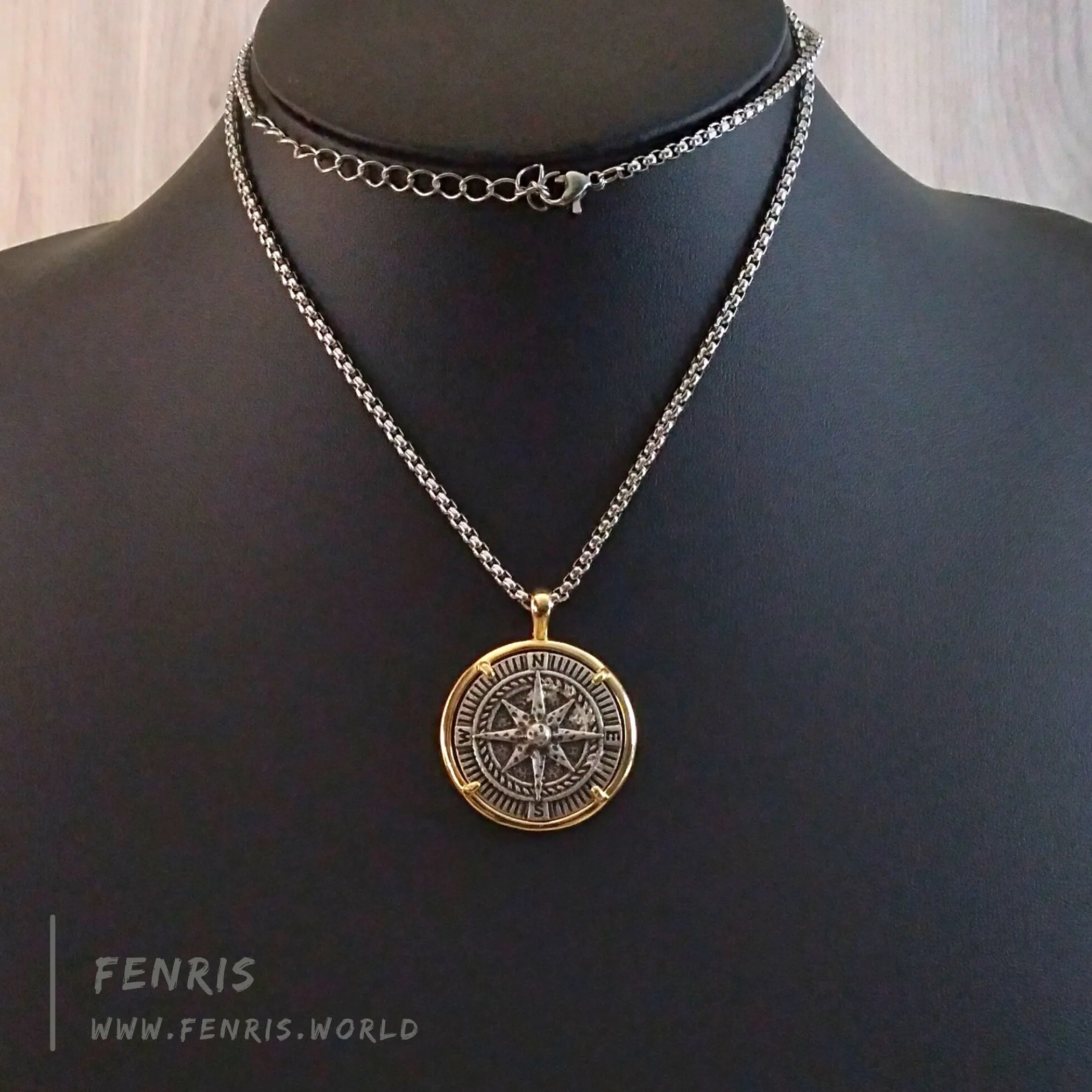 Compass Necklace Silver & Gold Coin