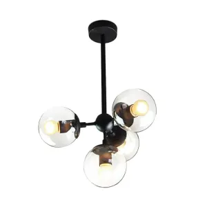 Contemporary Black Glass Chandelier - 5-Light Modern Hanging Pendant for Living Room