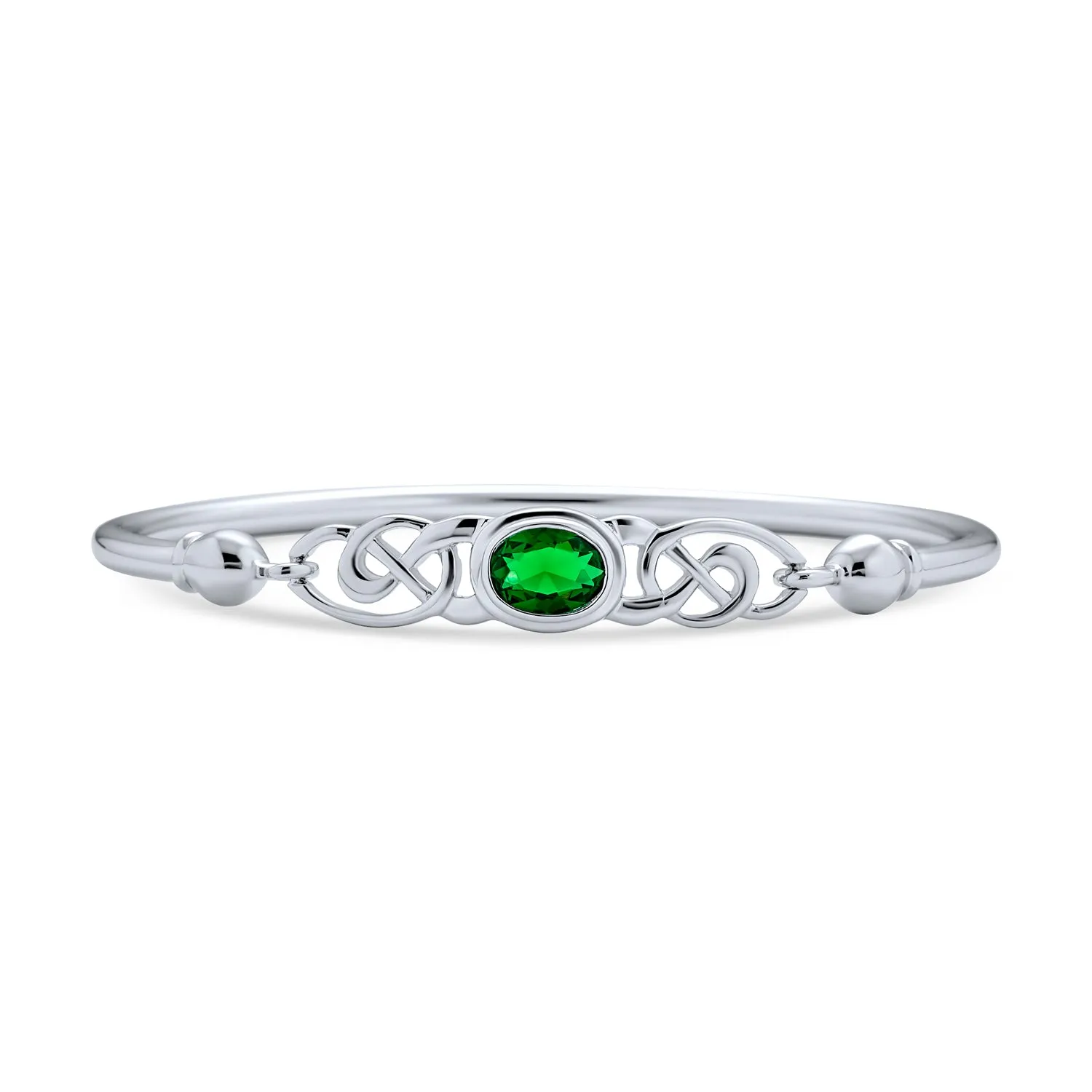 Couples Infinity Celtic Love Knot Bangle Bracelet with Green Emerald & Red Ruby