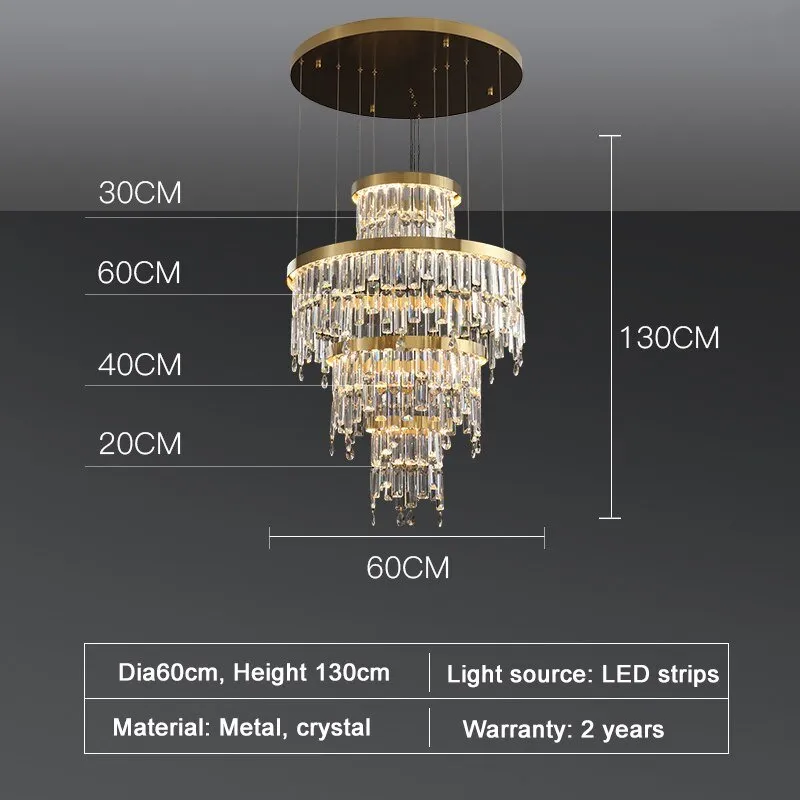 Creative Unique Designer Modern Gold Round Crystal Chandelier For High Staircase Living Room