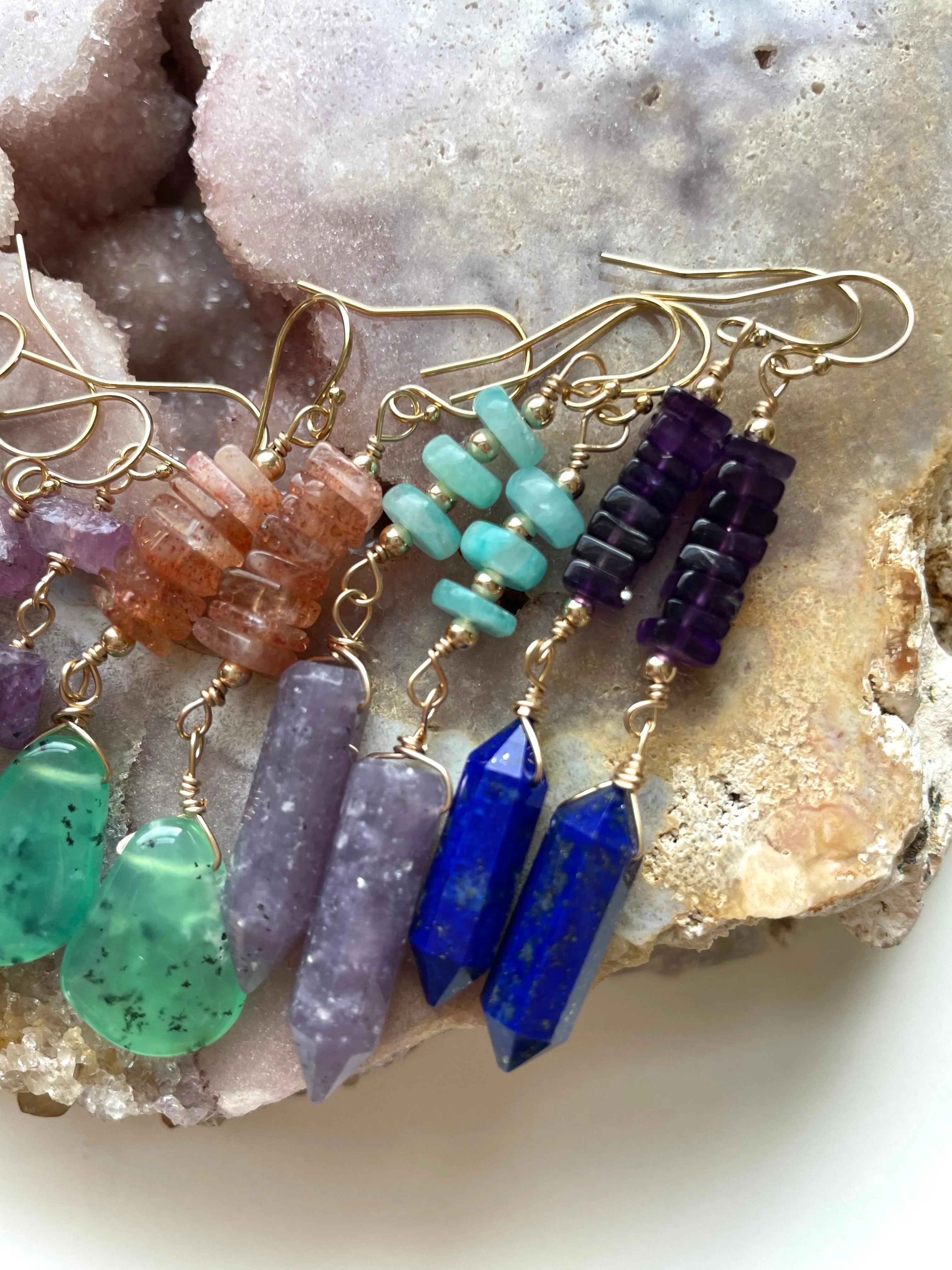 Crystal Earrings - Amethyst and Lapis Gold Filled